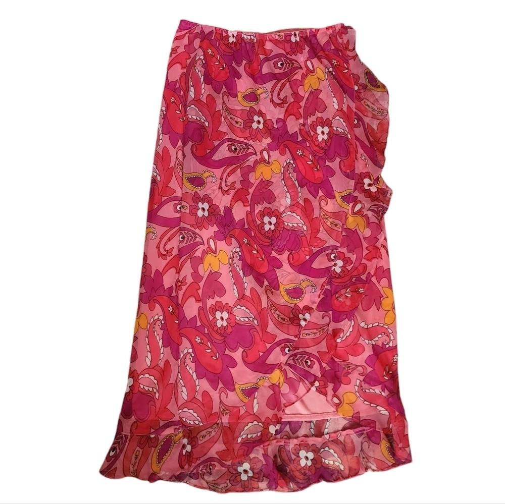 Copper Key Pink Floral Paisley Faux Wrap Maxi Skirt - Picture 10 of 12